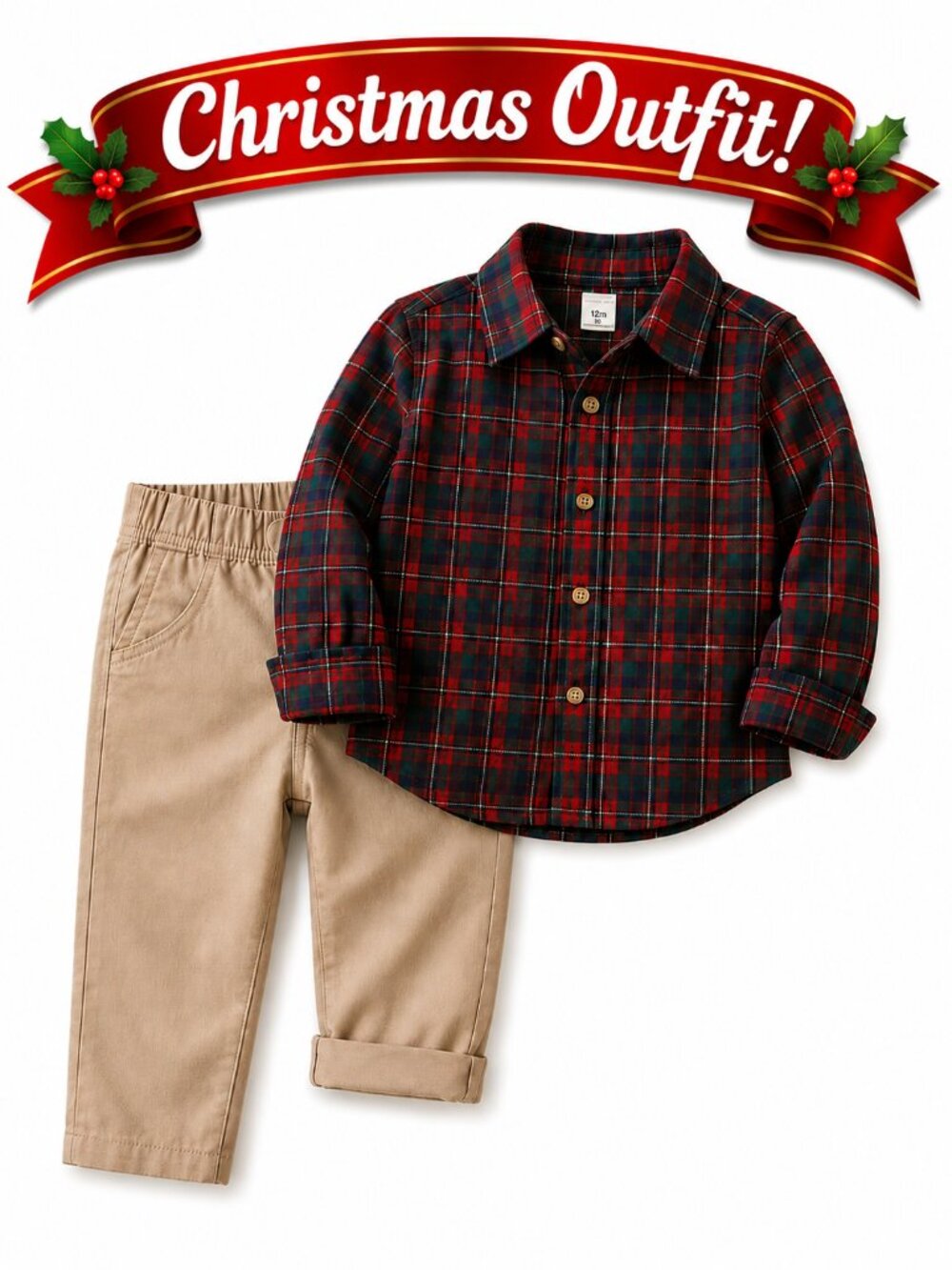 NWT Carter’s Baby Boy 2 Piece Outfit 12 Months Plaid Shirt Khaki Pants Set